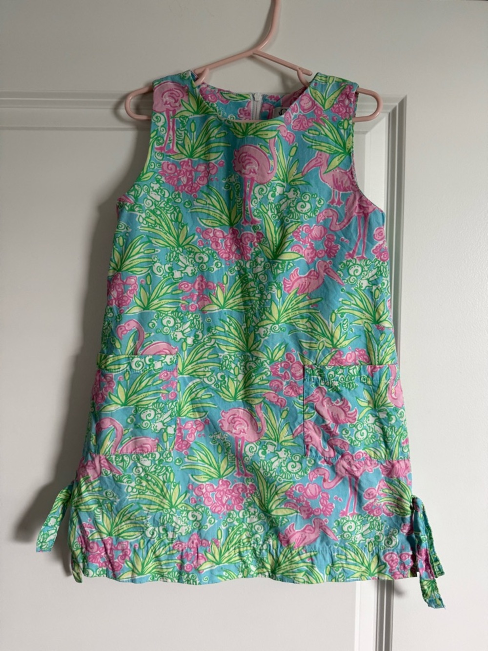 Lilly Pulitzer Girls Pink Flamingo Print Dress - Blue & Green
